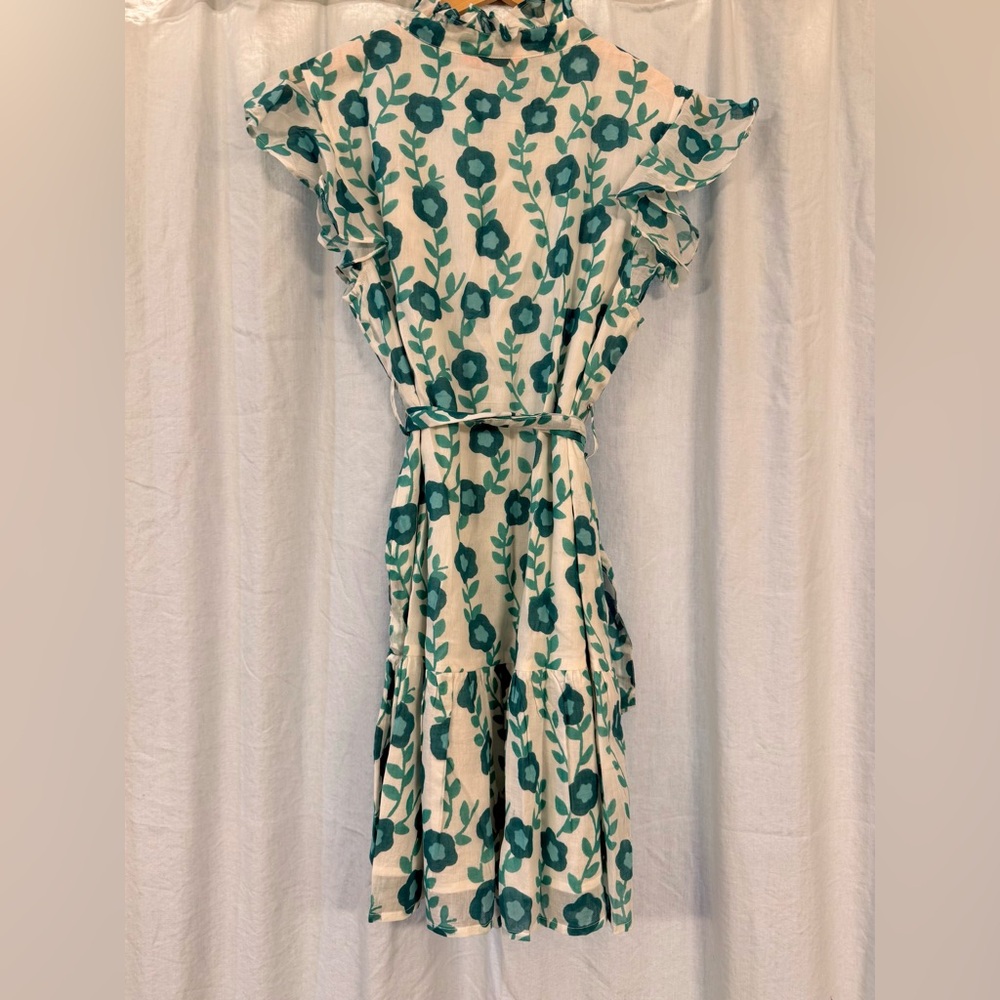 NWT Oliphant Toscana Teal and White Floral Mini Dress Large - Picture 2 of 3